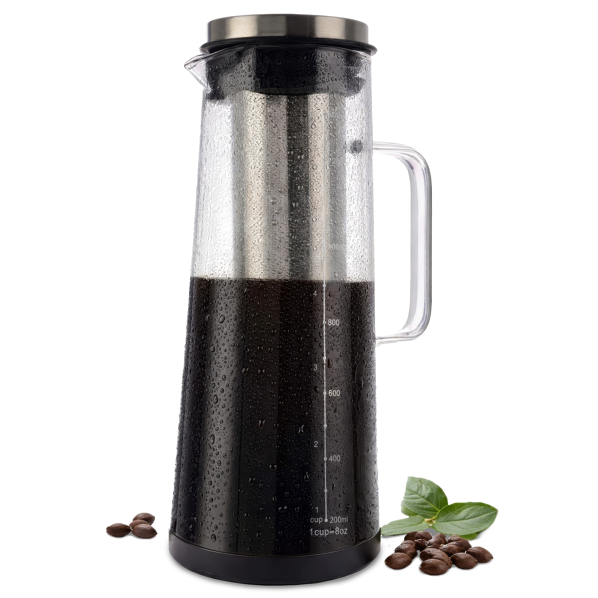 Cold Brew Coffee Maker Pitcher - 1.4L/48oz Glass Carafe with Lid and Spout and Removable Stainless Steel Filter by Classic Cuisine