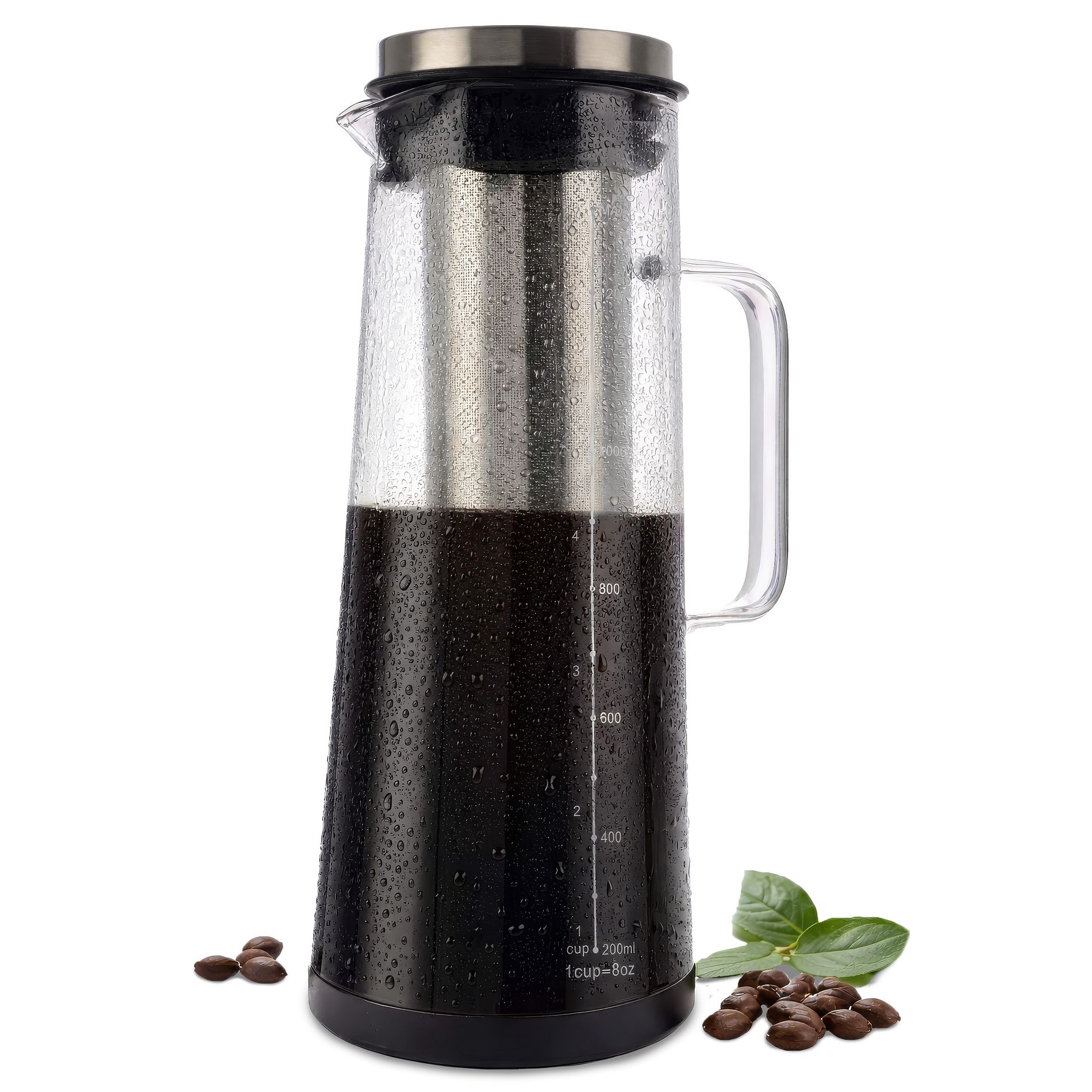 Cold Brew Coffee Maker Pitcher - 1.4L/48oz Glass Carafe with Lid and Spout and Removable Stainless Steel Filter by Classic Cuisine