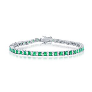 Bella Silver Sterling Silver Rectangle & Marquise CZ 4mm Tennis Bracelet - Emerald CZ - Green - 7.25 Inch - 1 of 2
