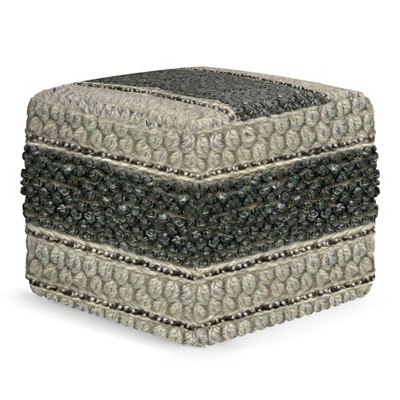 NicBex Chic Square Striped Pouf Ottoman Multicolored Footstool for Living Room, Bedroom,Green/Natural
