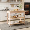 HOMCOM 42.5" Kitchen Trolley Cart Rolling Island Utility Serving Cart with 2 Drawers and 3-Tier Shelf Pine Wood - 3 of 4