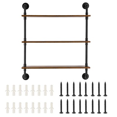VEVOR Industrial Pipe Shelf, 3 Tier 32x7.87in, Wall-Mount Floating Rustic Wood Shelves Bracket Display Bookshelf,Storage Rack Sundries Holder, Black