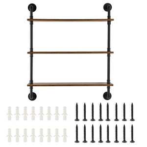 VEVOR Industrial Pipe Shelf, 3 Tier 32x7.87in, Wall-Mount Floating Rustic Wood Shelves Bracket Display Bookshelf,Storage Rack Sundries Holder, Black - 1 of 4