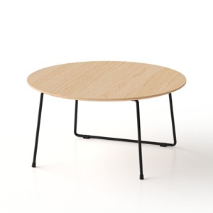 Vynxaria American Minimalist Modern Round Coffee Table, Oak Veneer (Clear Texture), Thickened Surface, Carbon Steel Legs - 1 of 4