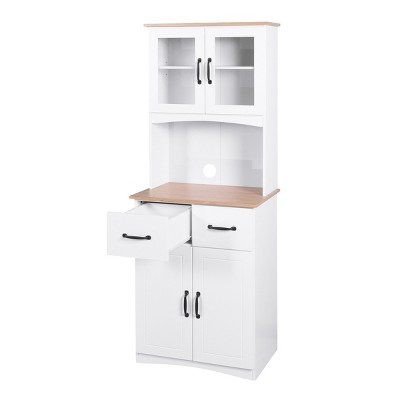GlasFlength Kitchen Storage Farmhouse Kitchen Pantry Cabinet Freestanding Cupboard Accent Storage Cabinet for Kitchen, White, 23.62"*15.75"*66.9"