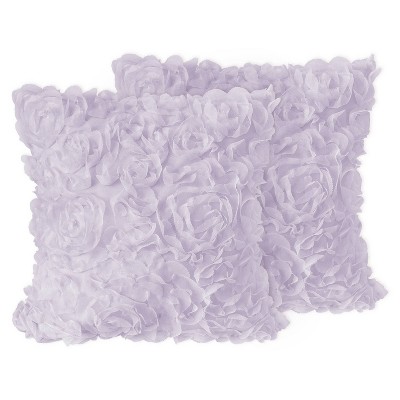 Set of 2 Rose Decorative Accent Throw Pillows Lavender Purple - Sweet Jojo Designs