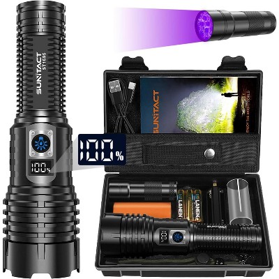 Sunitat Rechargeable Flashlight 2000 High Lumens, LED Flash with LCD Display XHM77.2 Super Bright, 5 Modes and Adjustable Focus, IP67 Water Resistant