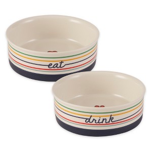 Bone Dry Ceramic Pet Bowl Set Eat/Drink, 2 Piece, Eat/Drink, Medium - 1 of 4