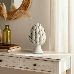 Decorative Object Ceramic Artichoke-Inspired Shape Boho Home Office Bedroom Living Room Decor - 10" Ivory & Tan - 1 of 4