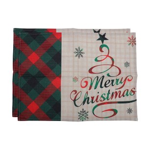 Unique Bargains Christmas Place Mats Linen Red Green Beige White 13"x17.7" 2 Pcs - 1 of 4