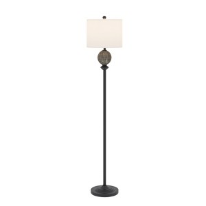 Maxax Black Floor Lamp with Iron and Rattan Design,Farmhouse Boho Style for Living Room, Bedroom, Reading Nook,Drum Linen Shade, - 1 of 4
