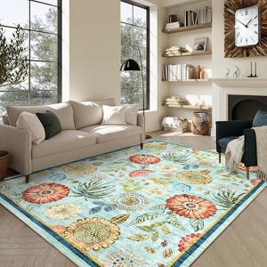 Floral Washable Area Rug, Large Non-Slip Living Room Carpet, Ultra Soft Stain-Resistant Indoor Rug for Bedroom or Dining Room - 1 of 4