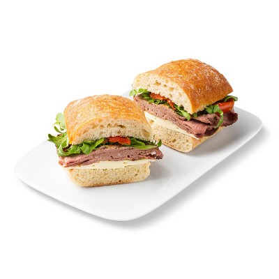 Boar&#39;s Head Roast Beef and Arugula Ciabatta Sandwich - 8oz - Good &#38; Gather&#8482;