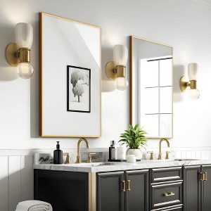 38"x26" Rectangle Bathroom Mirror with Aluminum Alloy Frame, Wall Hanging Mirror Wall Mounted Vanity Mirror for Bedroom Living Room Entryway, Gold - 1 of 4