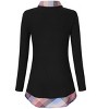 Women's Long Sleeve Contrast Collared Shirts Patchwork Work Blouse Tunics Tops - 3 of 4