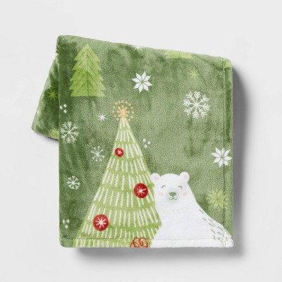 Polar Bear Printed Plush Throw Blanket Green - Wondershop™