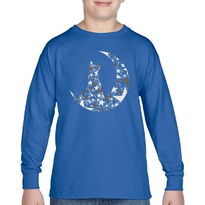 LA Pop Art Cat Sitting On Moon - Boy's Word Art Long Sleeve T-Shirt - 1 of 4