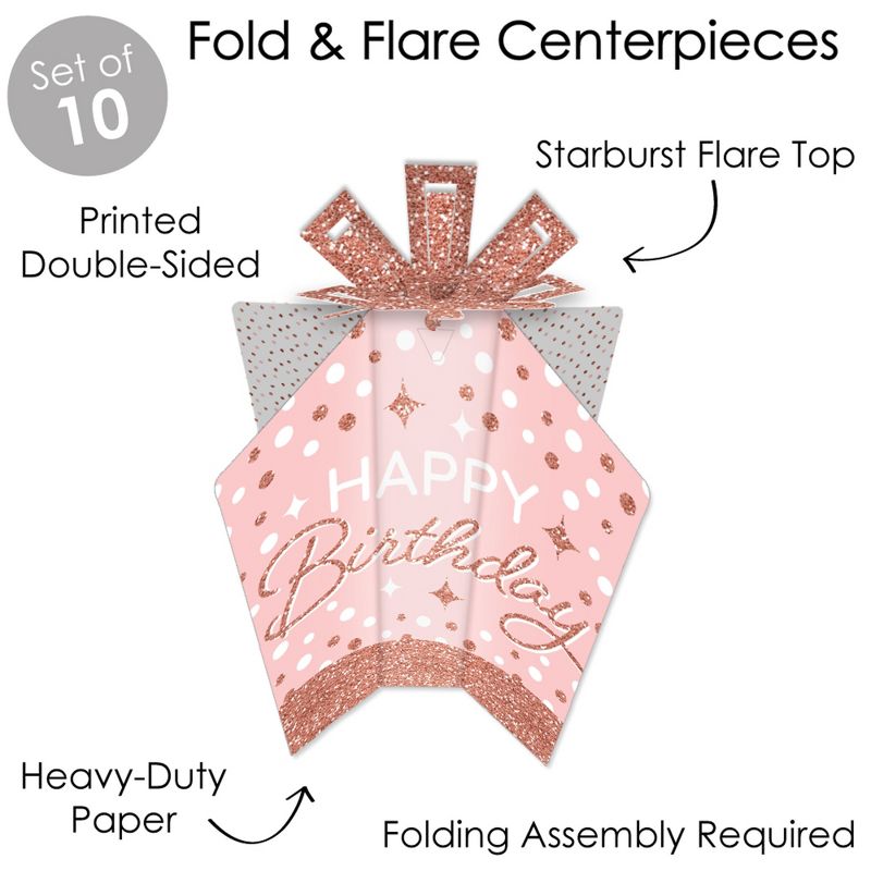 Big Dot of Happiness Pink Rose Gold Birthday - Table Decorations - Happy Birthday Party Fold and Flare Centerpieces - 10 Count, 5 of 8
