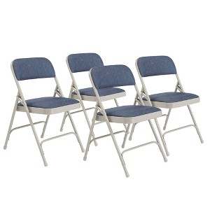 National Public Seating 2200 Series Deluxe Fabric Upholstered 2" Cushion Double Hinge Indoor Outdoor Dining/Office Folding Chair, Blue/Grey, 4 Pack - 1 of 4
