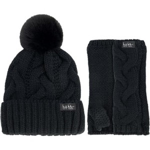 Nicole Miller Winter Hat Cable Knit Beanie and Arm Warmer Sleeves for Women, Fashion Long Fingerless Gloves - 1 of 1