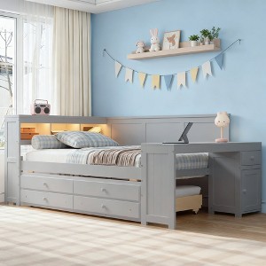 Luxystar Full Size Daybed with 3 Storage Shelves, 2 Drawers, Trundle, Charging Station, LED Light, Desk and Cabinet - 1 of 4