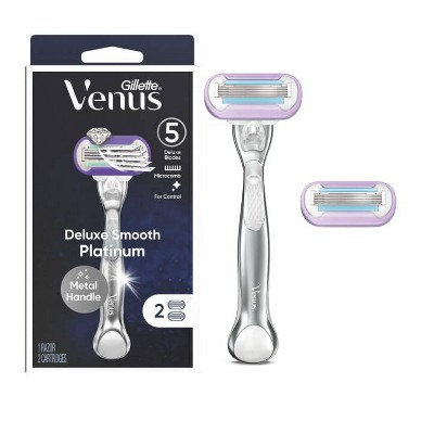 Venus Deluxe Smooth Platinum Women's Metal Handle Razor + 2 Razor Blade Refills