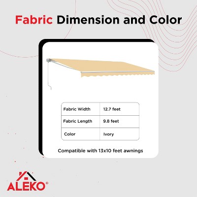 Ivory Polyester Retractable Awning Fabric Replacement, 13' x 10'