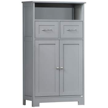 Kleankin Slim Bathroom Storage Cabinet With Open Shelves & Cupboard ...