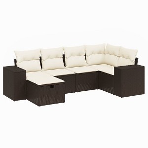 vidaXL 6 Piece Patio Sofa Set with Cushions - Brown and Cream without Storage - 1 of 4
