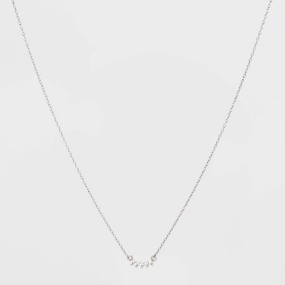 Sterling Silver with Cubic Zirconia Curved Bar Station Chain Necklace - A New Day&#8482; Silver