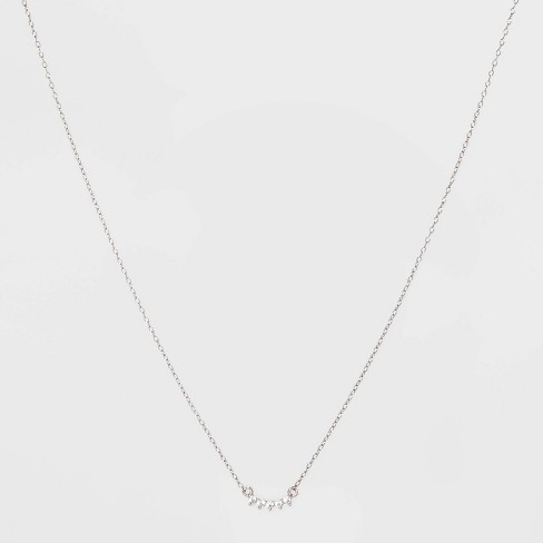 Sterling Silver With Cubic Zirconia Curved Bar Station Chain Necklace ...