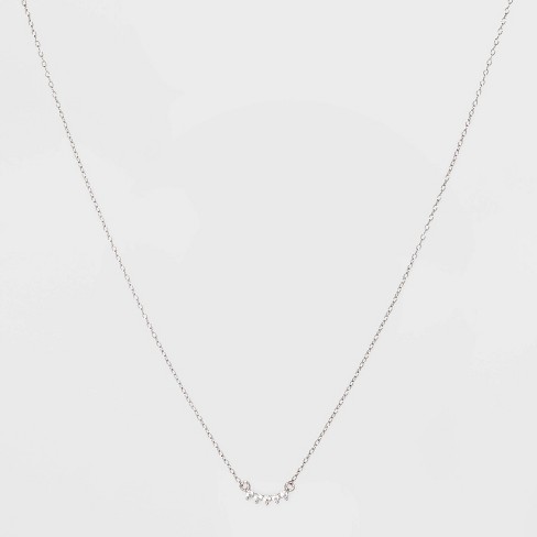 Sterling Silver With Floating Cubic Zirconia Pendant Necklace - A