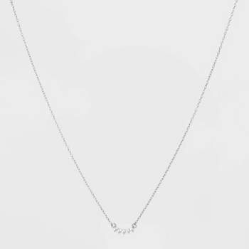 Sterling Silver with Cubic Zirconia Curved Bar Station Chain Necklace - A New Day™ Silver
