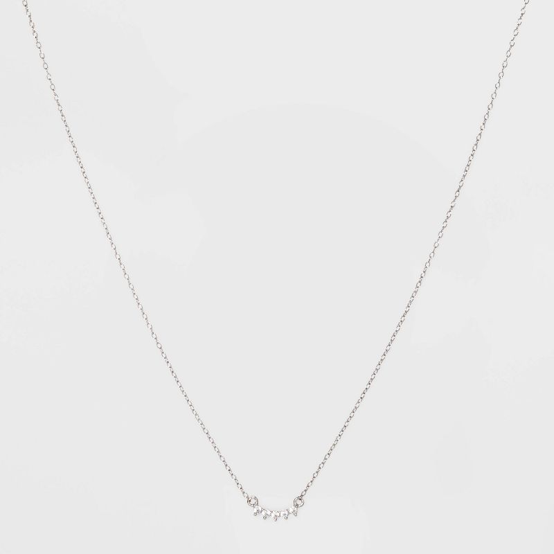 Sterling Silver with Cubic Zirconia Curved Bar Station Chain Necklace - A New Day&#8482; Silver, 1 of 5