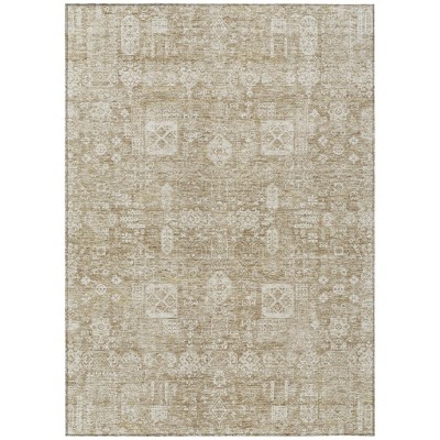 Beige Tan And Ivory Oriental Washable Indoor Outdoor Area Rug