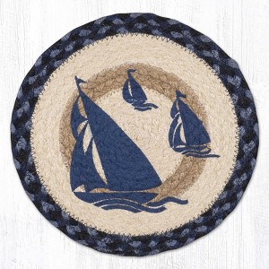 Earth Rugs Art-Inspired Trivet – Harry W. Smith Blue Boat on Round Natural Fiber - 1 of 3