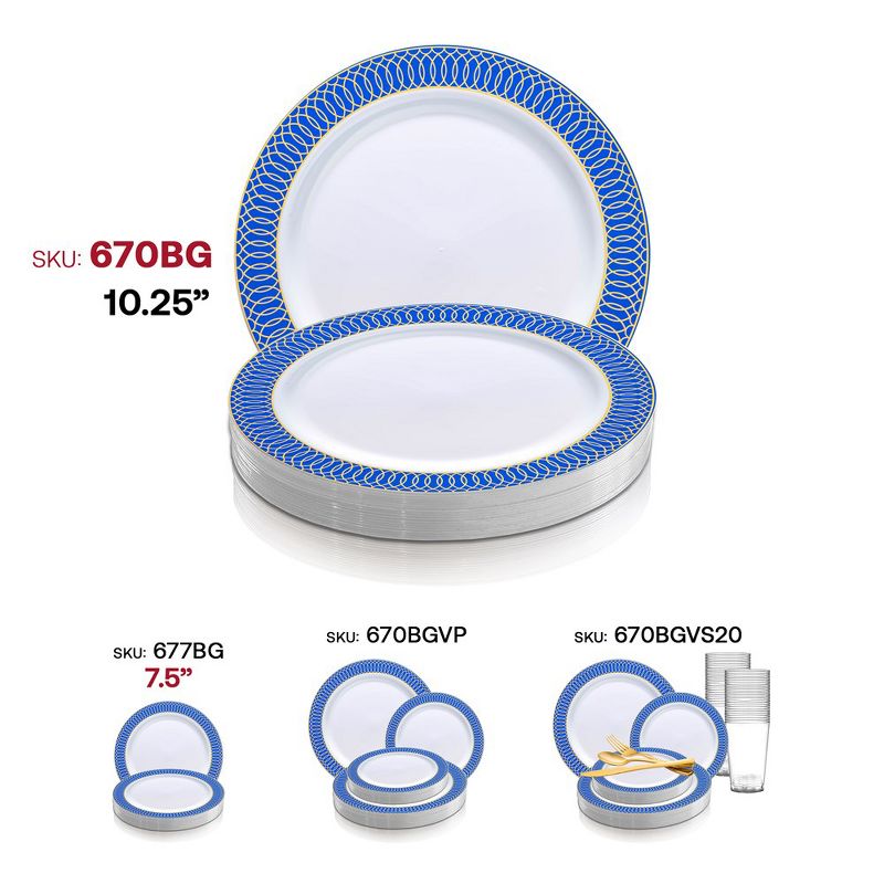 Smarty Had A Party 10.25" White with Gold Spiral on Blue Rim Plastic Dinner Plates (120 plates), 5 of 7