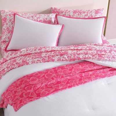 King Pink and White Reversible Microfiber Bedspread Set