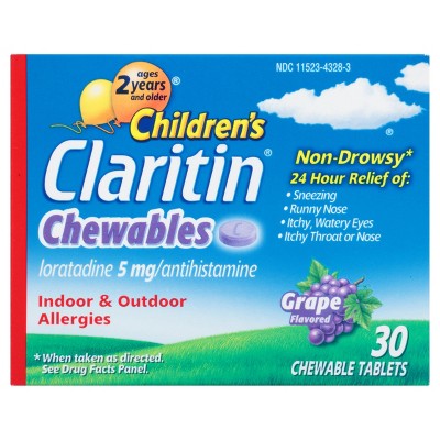 Children's Claritin Loratadine Allergy Relief 24 Hour Non-Drowsy Grape Chewable Tablets - 30ct