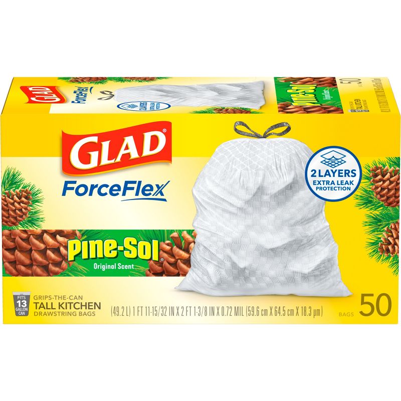Glad ForceFlex Drawstring Trash Bags - Pinesol - 13 Gallon - 50ct, 2 of 19