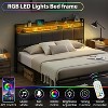 Queen Size Upholstered Platform Bed Frame with Storage Drawers, RGB LED Headboard, USB & Type-C Charging Ports, Velvet Fabric - 3 of 4
