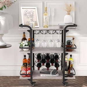 ZACHVO 3-Tier Bar Cart with Glass Holders & 8 Bottle Racks, Modern Kitchen Cart on Wheels, for Home & Outdoor - 1 of 4