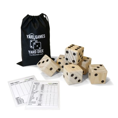Yard Games 2.5 Inch Giant Outdoor Indoor Hand Sanded Wooden Dice Set with Laminated Scorecards and Carrying Case Fun For Kids and Adults of All Ages