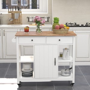 GDFStudio Marianne Farmhouse Rubberwood Versatile Storage Kitchen Island Cart with 4 Wheels - 1 of 4