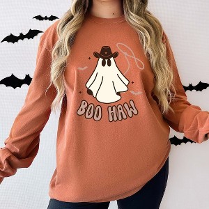 Simply Sage Market Women's Boo Haw Long Sleeve Garment Dyed Tee - 1 of 4
