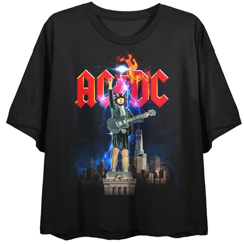 Acdc Nyc Art Crew Neck Short Sleeve Black Women s Crop Top xl