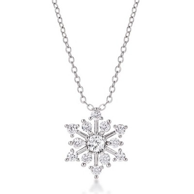 ShineHigh Contemporary CZ Snowflake Pendant Necklace in Goldtone or Silvertone Finish with 16" + 2" Chain