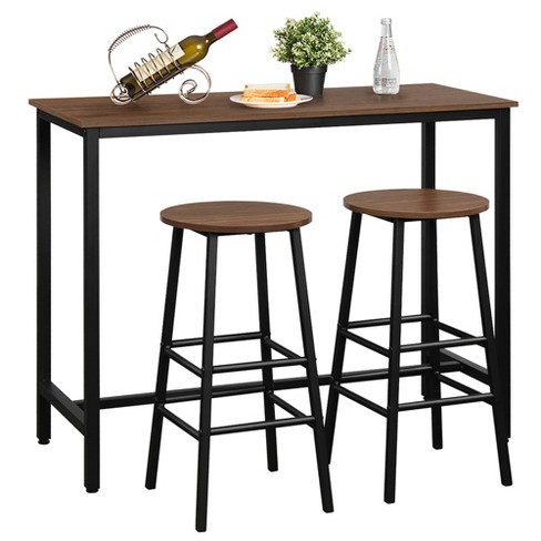 Costway 3 Piece Bar Table Set Pub Table And 2 Stools Counter Kitchen Dining Set White Brown Target