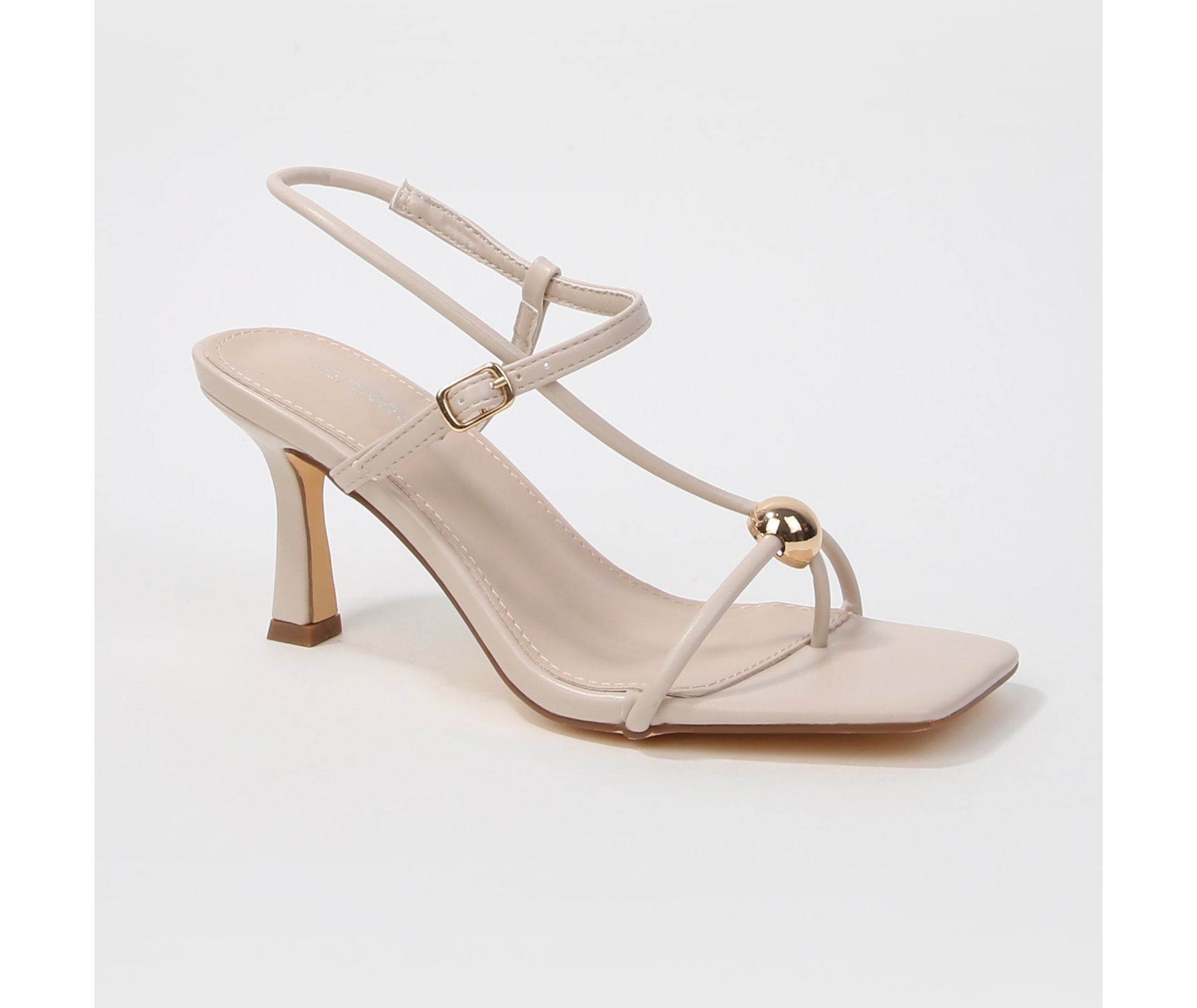 Berness Women's Hisako Metallic Ball Detail Square Toe Stiletto Sandals