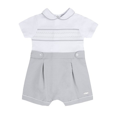 Boy's SMOCKED WOVEN PIQUE ROMPER - blues baby